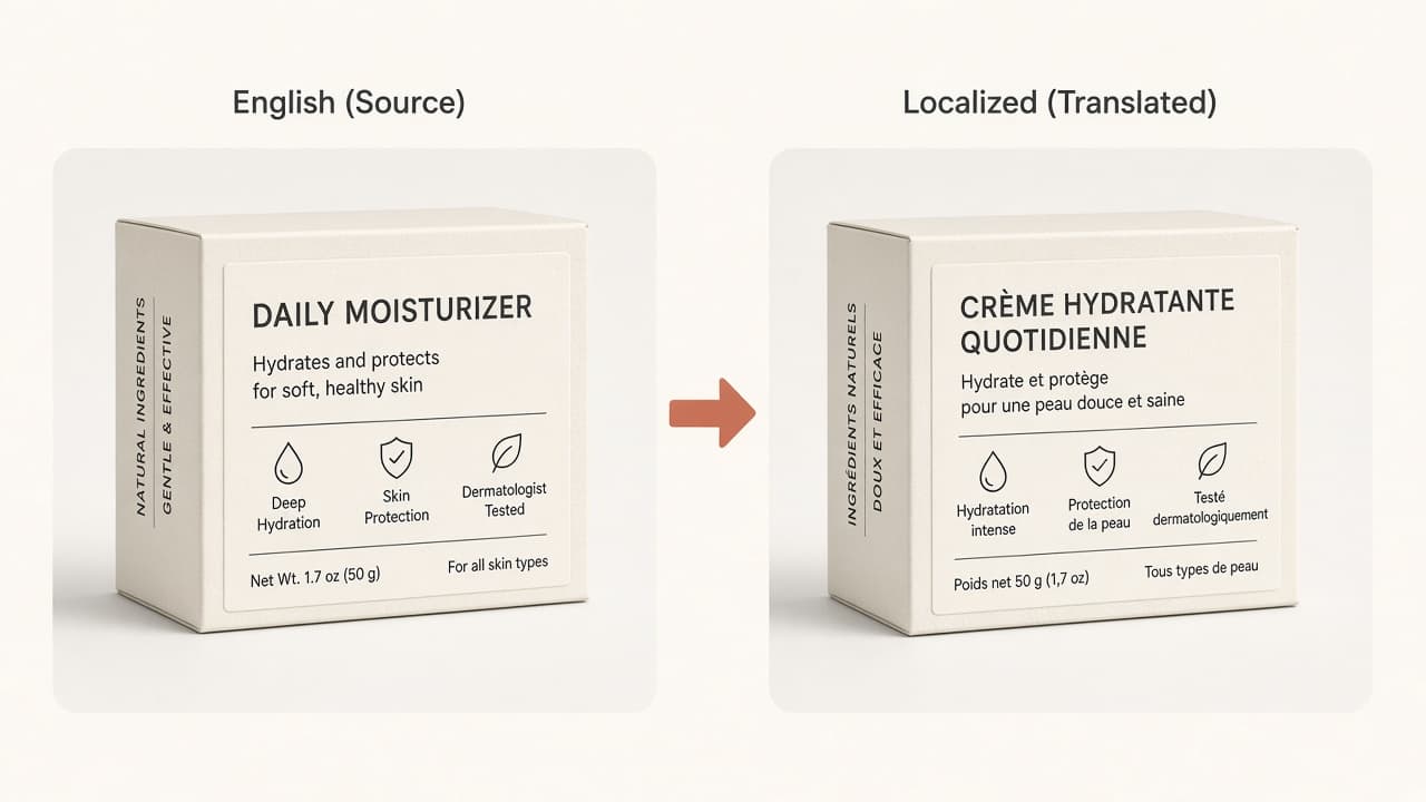 Packaging label before and after image translation