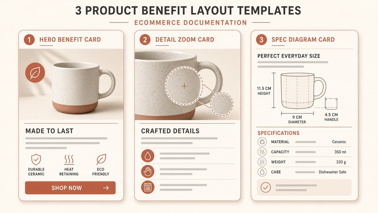 Three product benefit layout templates