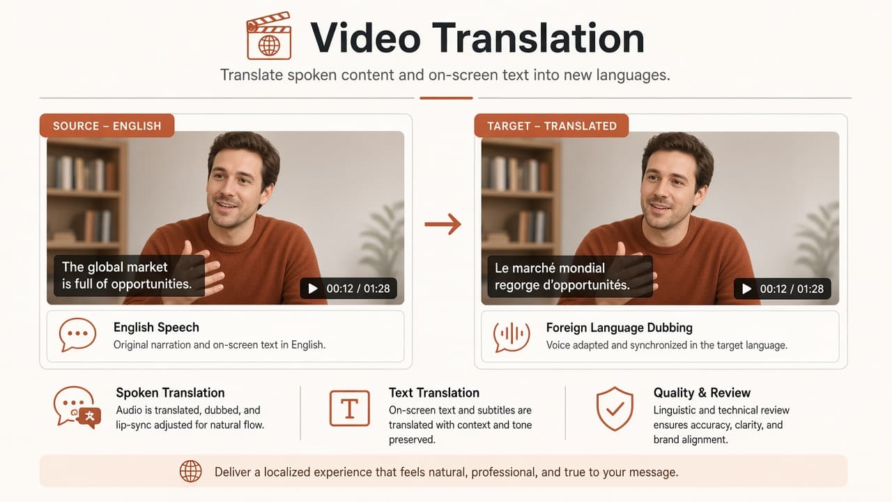 Video translation speech and on-screen text modes